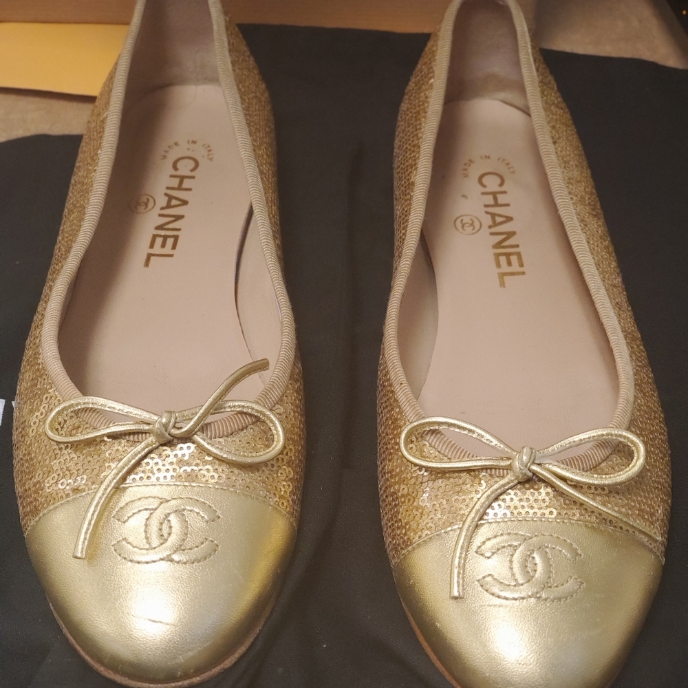 COPY - Chanel flats.  Size 9 beautiful gold color so classy for any wear.